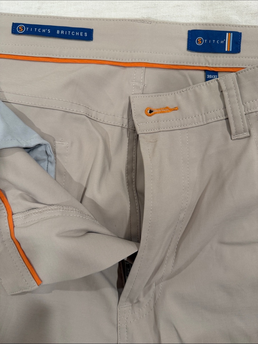 Stitch Golf Beige Chinos with Orange Trim